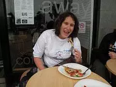 Gev enjoying Russian pancakes