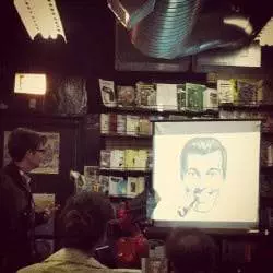 The Dale Flattum and John Porcellino talk at Quimby's. Flattum creates posters, art forgeries, and other screen printed propaganda under the alias TOOTH. Porcellino is best known for his celebrated self-published series King-Cat Comics which begun in 1989. The Dale Flattum and John Porcellino talk at Quimby's. Flattum creates posters, art forgeries, and other screen printed propaganda under the alias TOOTH. Porcellino is best known for his celebrated self-published series King-Cat Comics which begun in 1989.