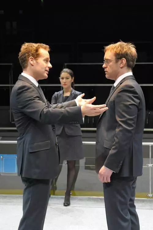 Adam James as Tony, Eleanor Matsuura as Isobel and Sam Troughton as Thomas in Bull