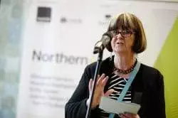 Margaret Harrison, accepting her award. Credit David Lindsay