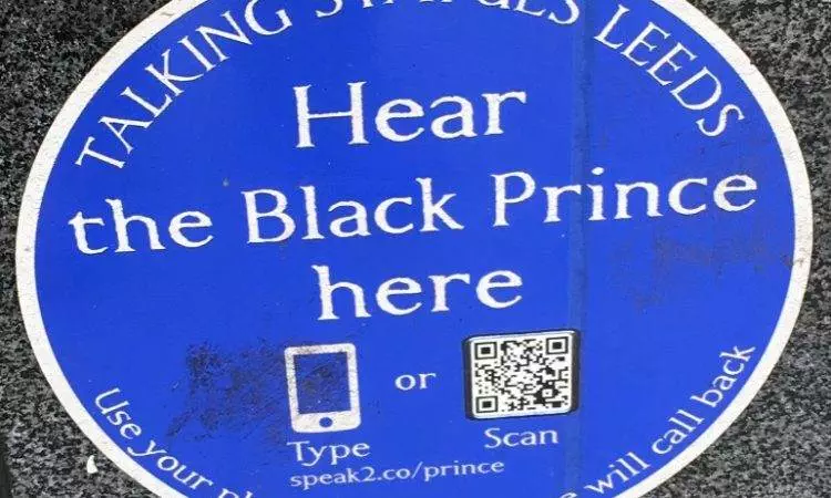 Talking statue plaque, The Black Prince, Leeds City Square.