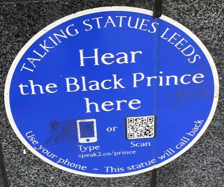 Talking statue plaque, The Black Prince, Leeds City Square.