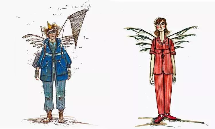 Costume designs for The Magic Flute - Papageno (left) and Child (Courtesy of Colin Richmond)