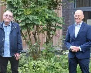 Michael Yates (left) social distancing with the then hospitals Chief Executive Martin Barkley
